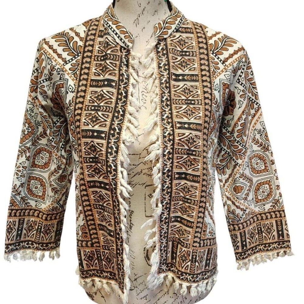 Billabong Sun Shadow Tassel Fringe Shacket Jacket Cotton M Coastal Cowgirl Bold